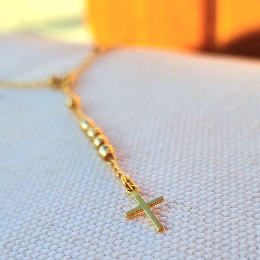 Rozenkrans Ketting Met Kralen Goldfilled Kruisje Geloof Dames