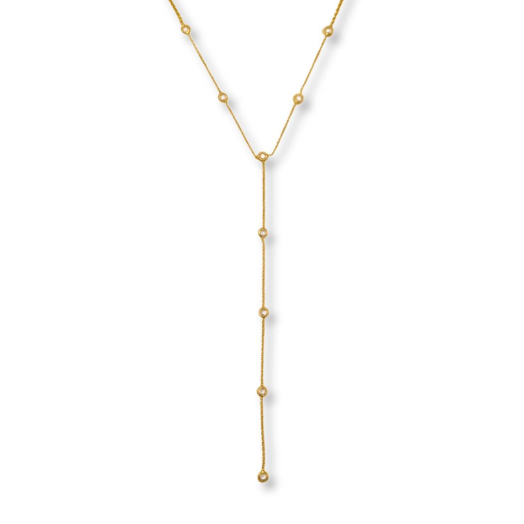 Solange ketting Y vorm met hanger en steentjes - dames kettinkje goud kleur- Bezel steentjes