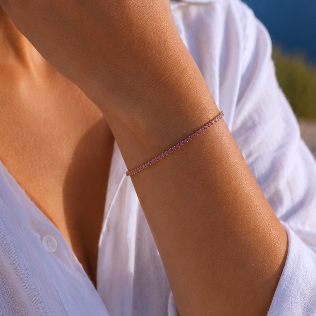 Tennis Armband Goud roze steentjes