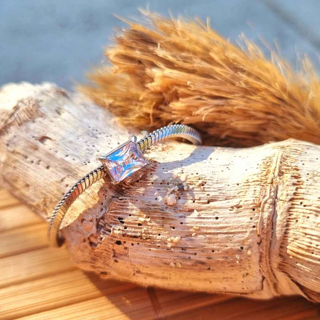 Vierkante zilveren armband met steen dames - staal