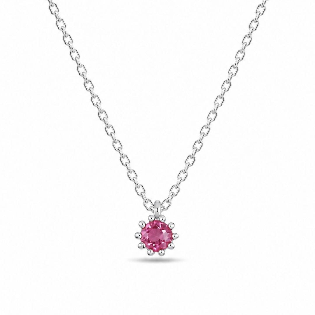 Zilver ketting met steentje fuchsia roze