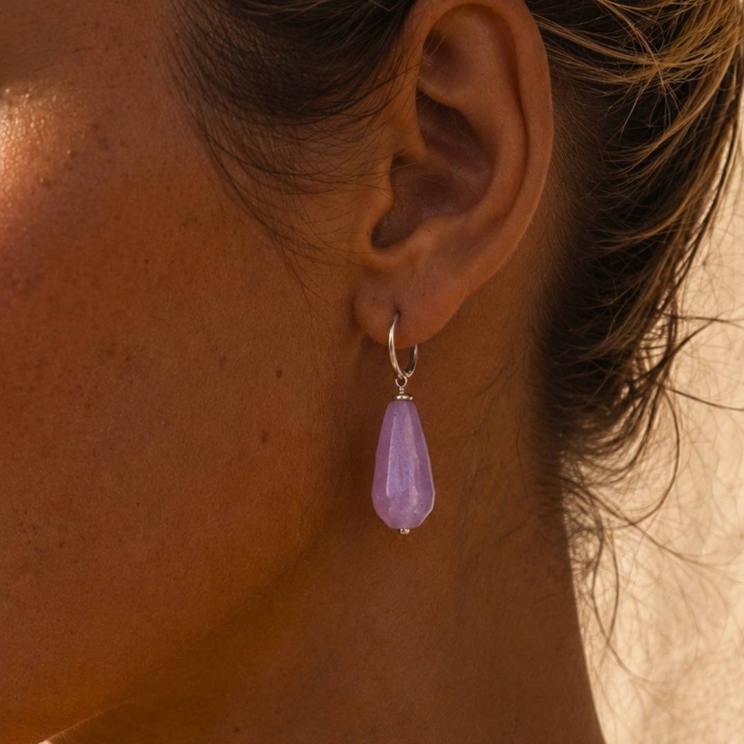 Zilver oorbellen Ibiza Style paarse edelsteen hanger dames