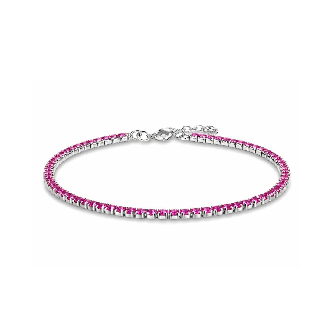 Zilveren tennisarmband met roze steentjes