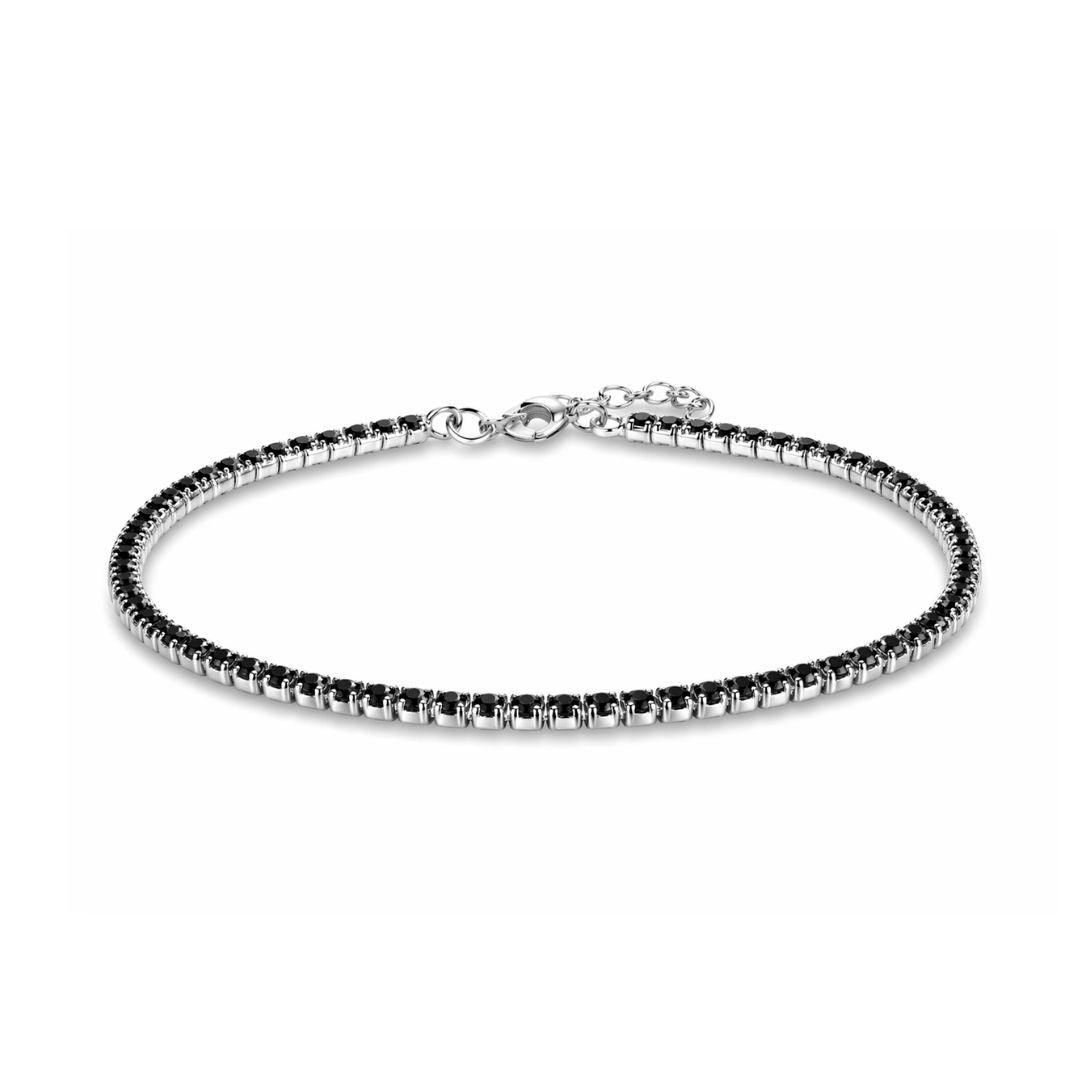 Zilveren tennisarmband met zwarte steentjes