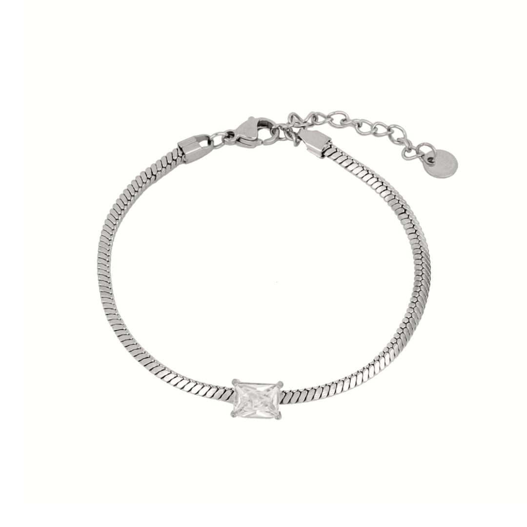 Zilveren armband met steen - staal - dames - vierkant