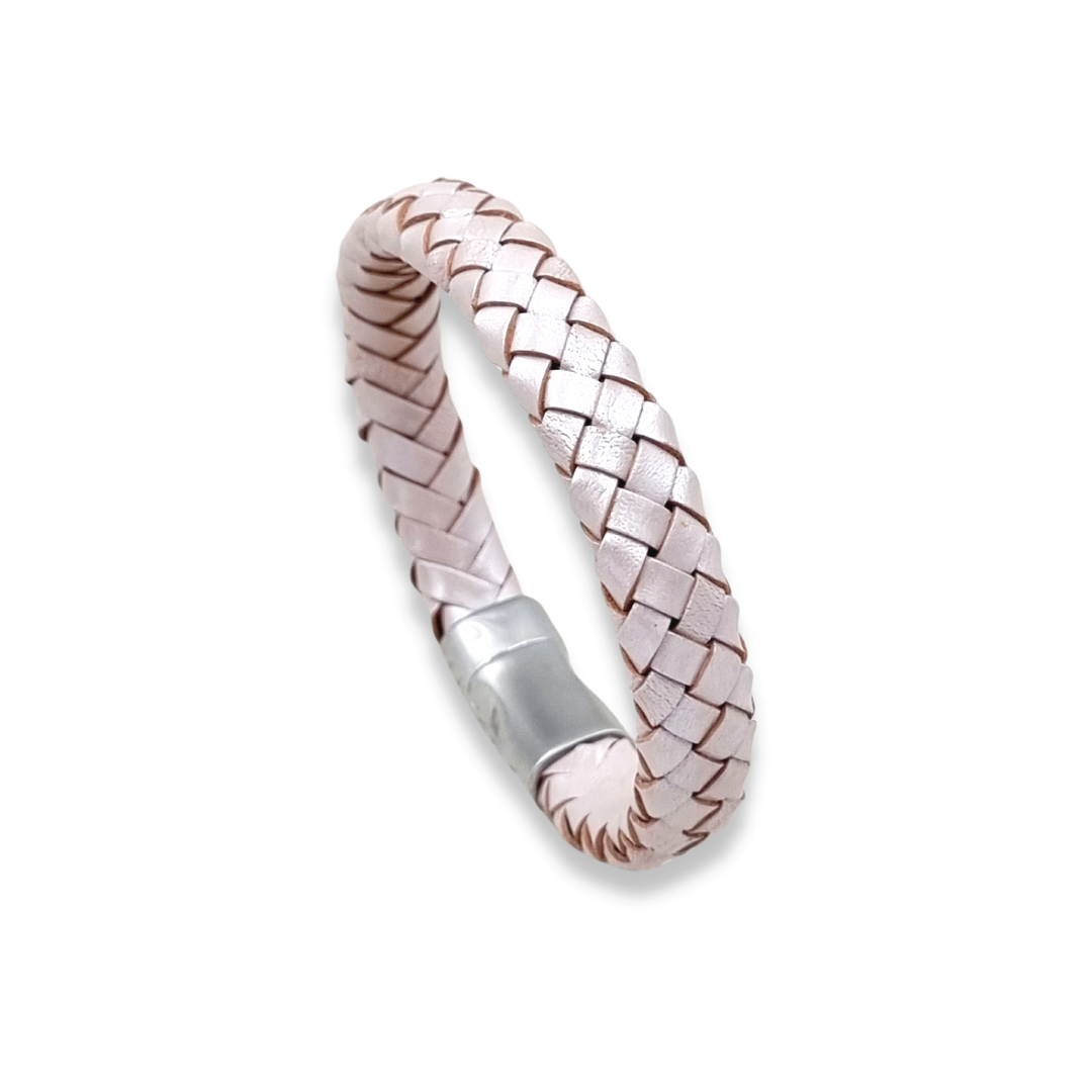 Iced Pink Bracelet, genuine leather, stainless steel clasp , mannen heren armband, echt leer, RVS staal sluiting