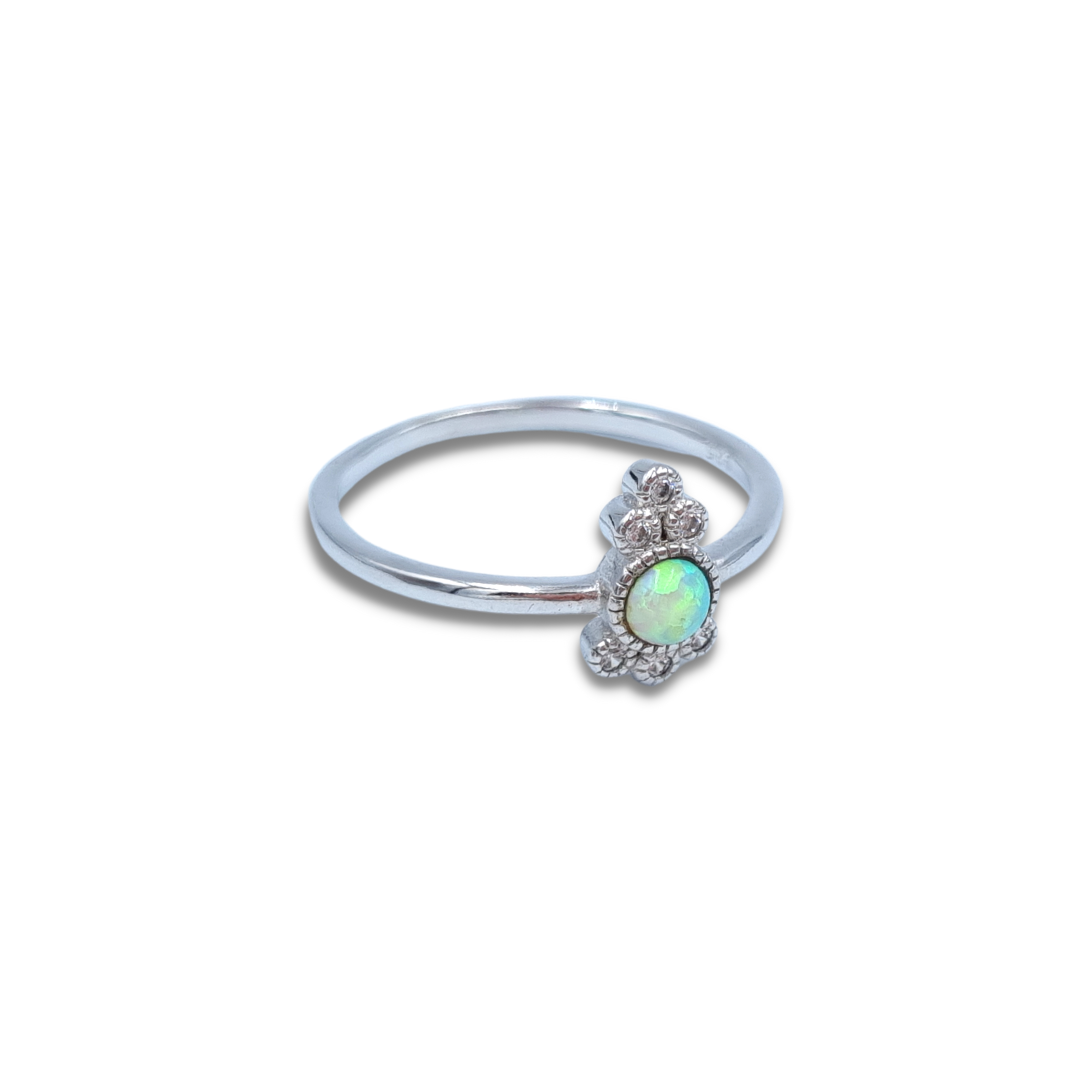 Roca de Piña- Catalina Opal Ring - rhodium plated 925 sterling silver - Welo Opal - White zirconia