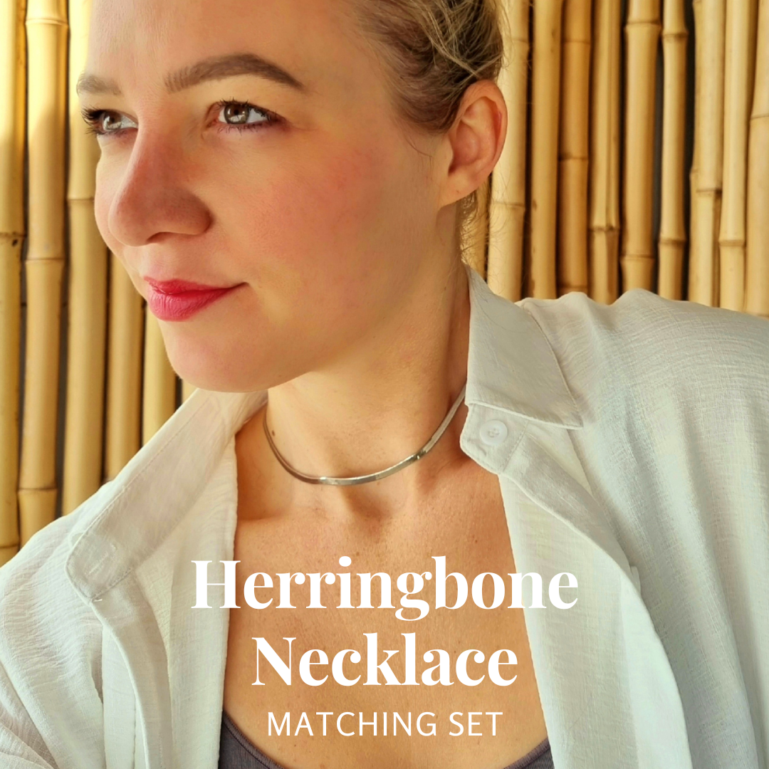 Roca de Piña - matching set herringbone necklace- rhodium plated 925 sterling silver