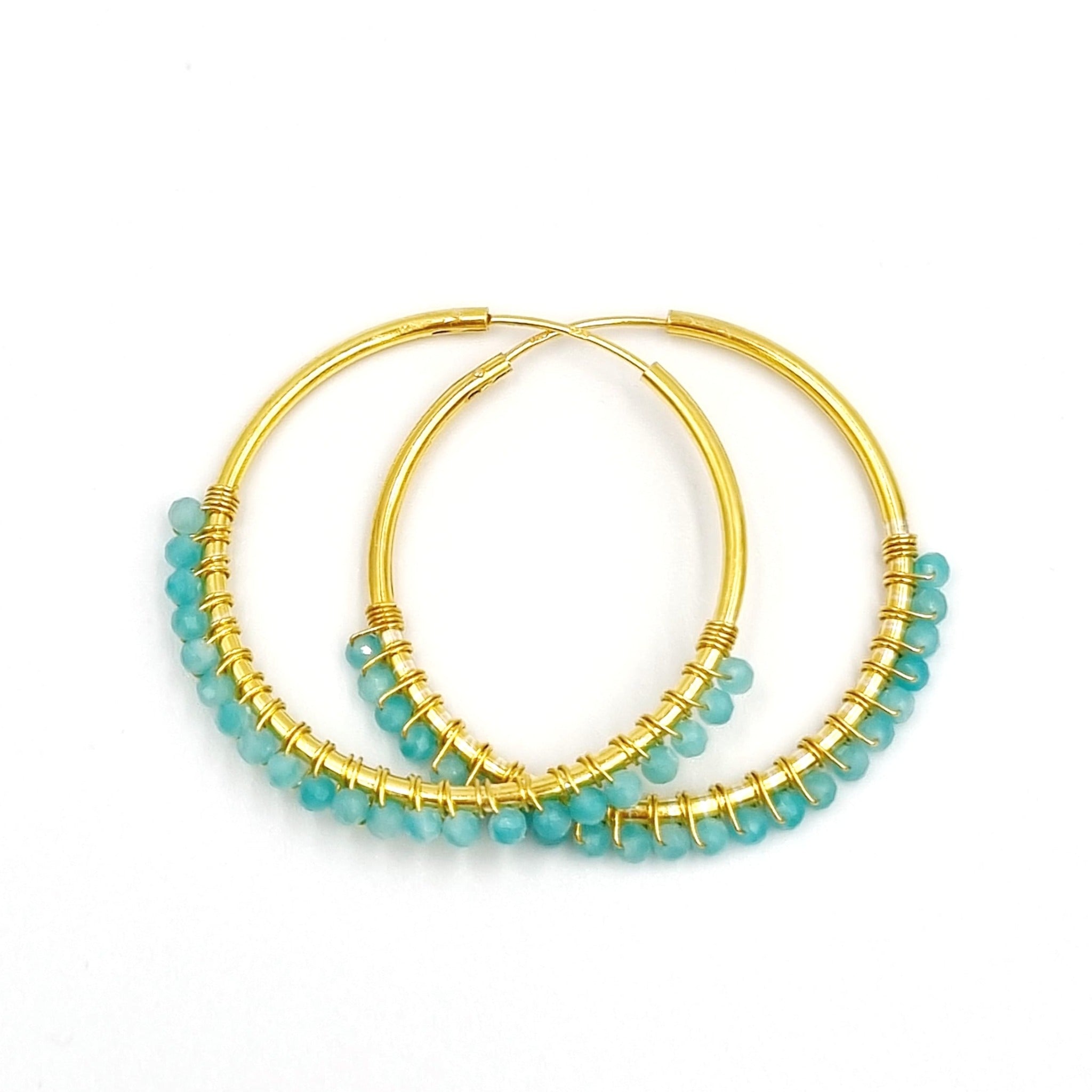 Hoops oorringen met blauwe steentjes Sofia - verguld 925 zilver - amazoniet edelsteen