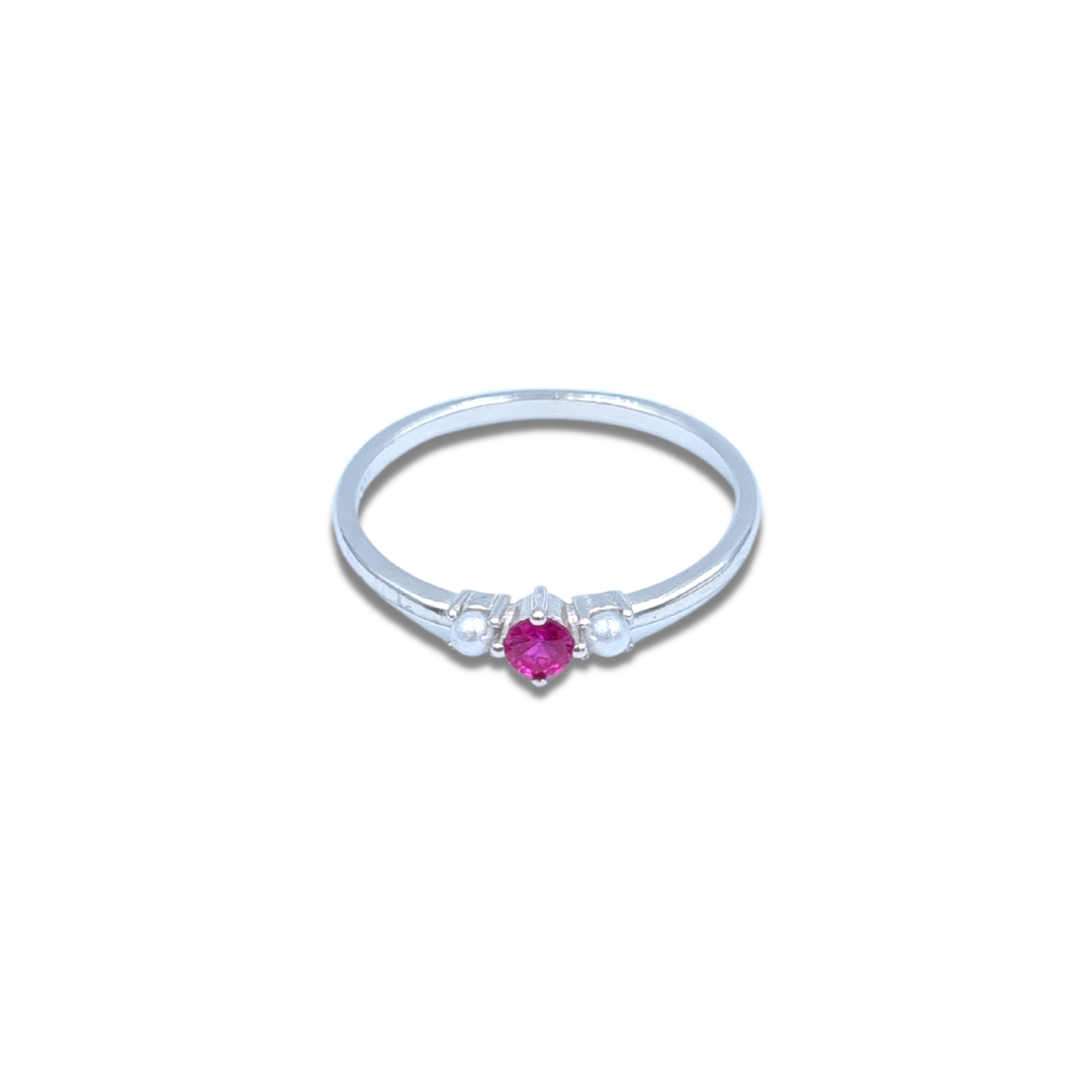 Roca de Piña - Mila nova ring - rhodium plated 925 sterling silver - ruby zirconia white pearls
