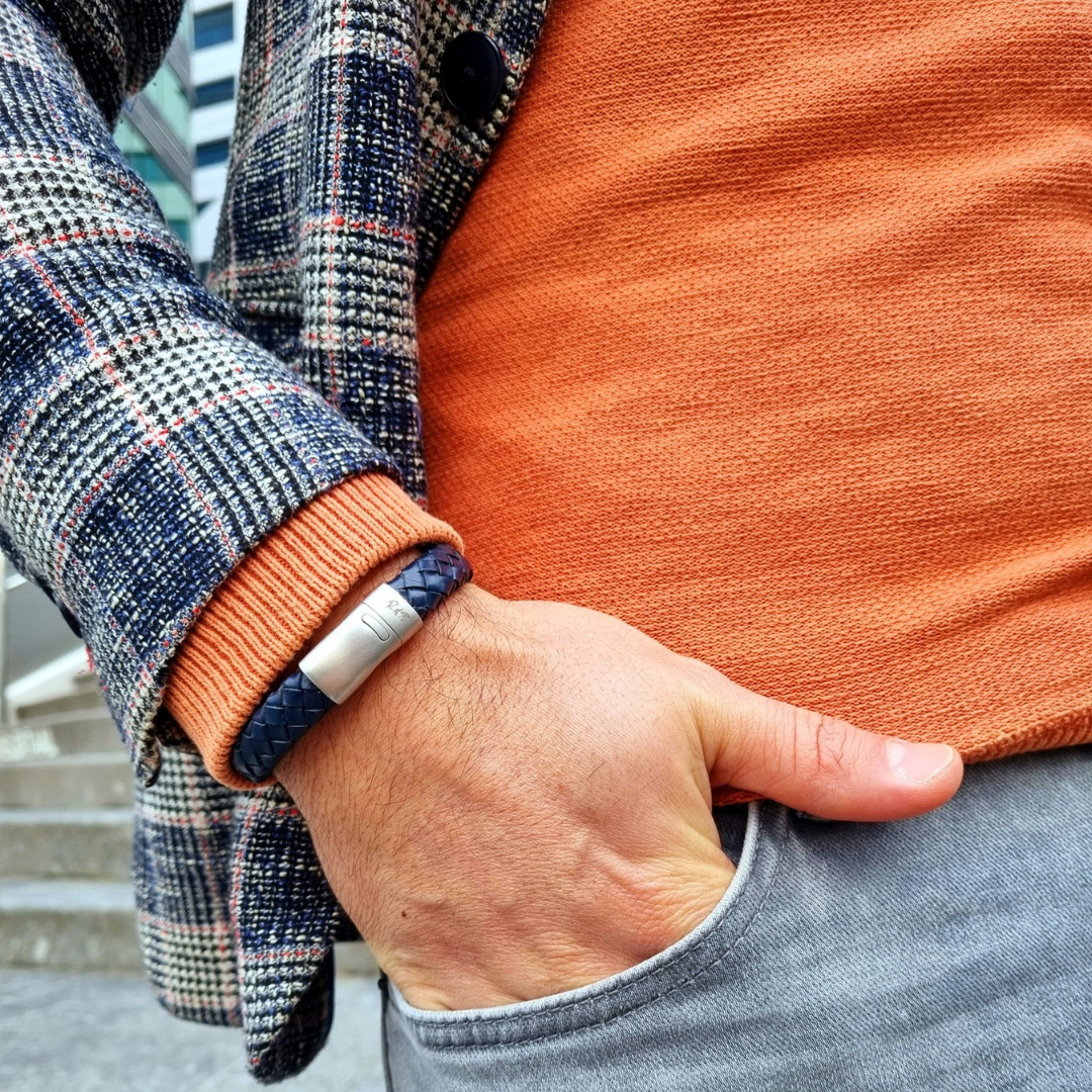 Oxford Blue Bracelet - Stainless steel clasp - oval braided