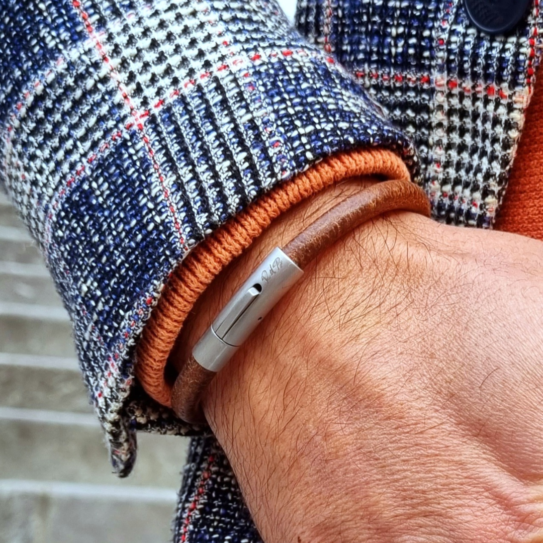 Sturdy cord bracelet, roca de pina, leather bracelet, stainless steel clasp