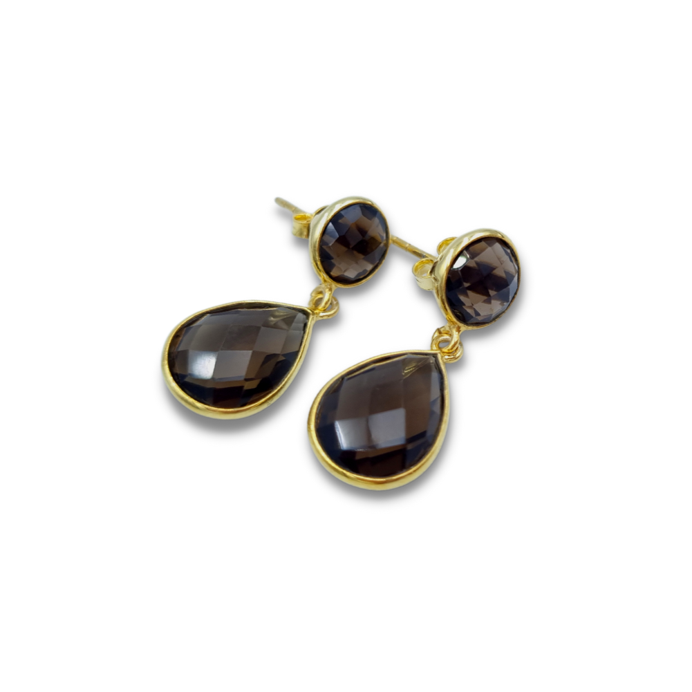 Roca de Piña – Smoky Quartz drops- gold plated- 925 sterling silver, Smoky Quartz- gemstone