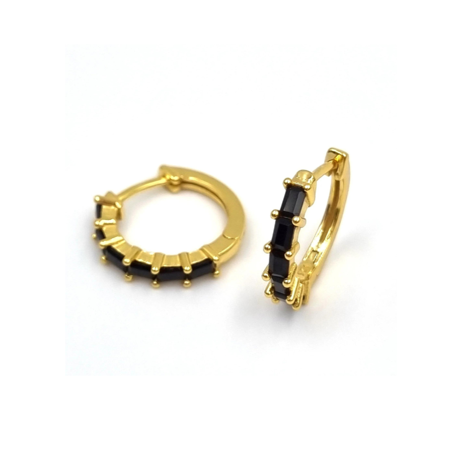 Roca de Piña- Ciara hoops -goldplated 925 sterling silver - black zirconia stones