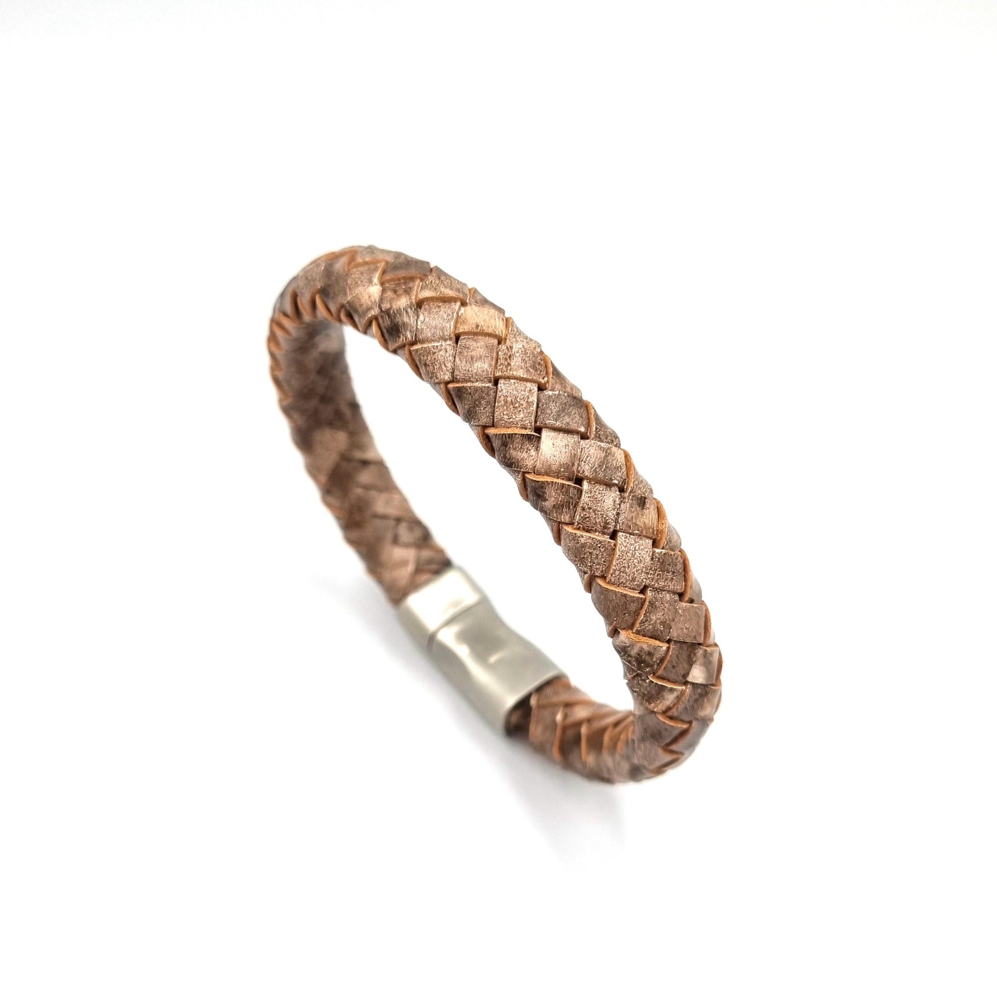 Oval braided leather bracelet, beacon cove stainless steel clasp