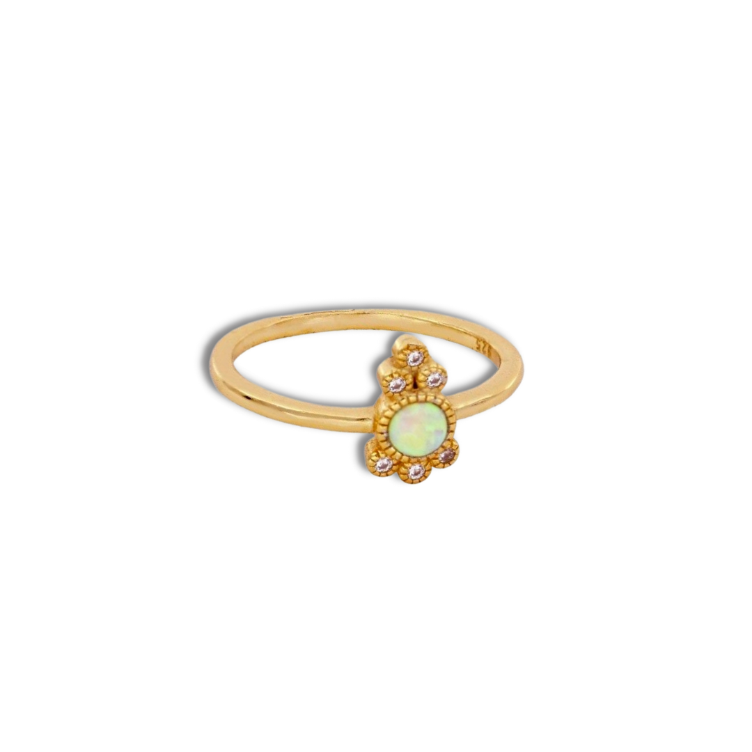 Roca de Piña- Catalina Opal Ring - gold plated 925 sterling silver - Welo Opal - White zirconia