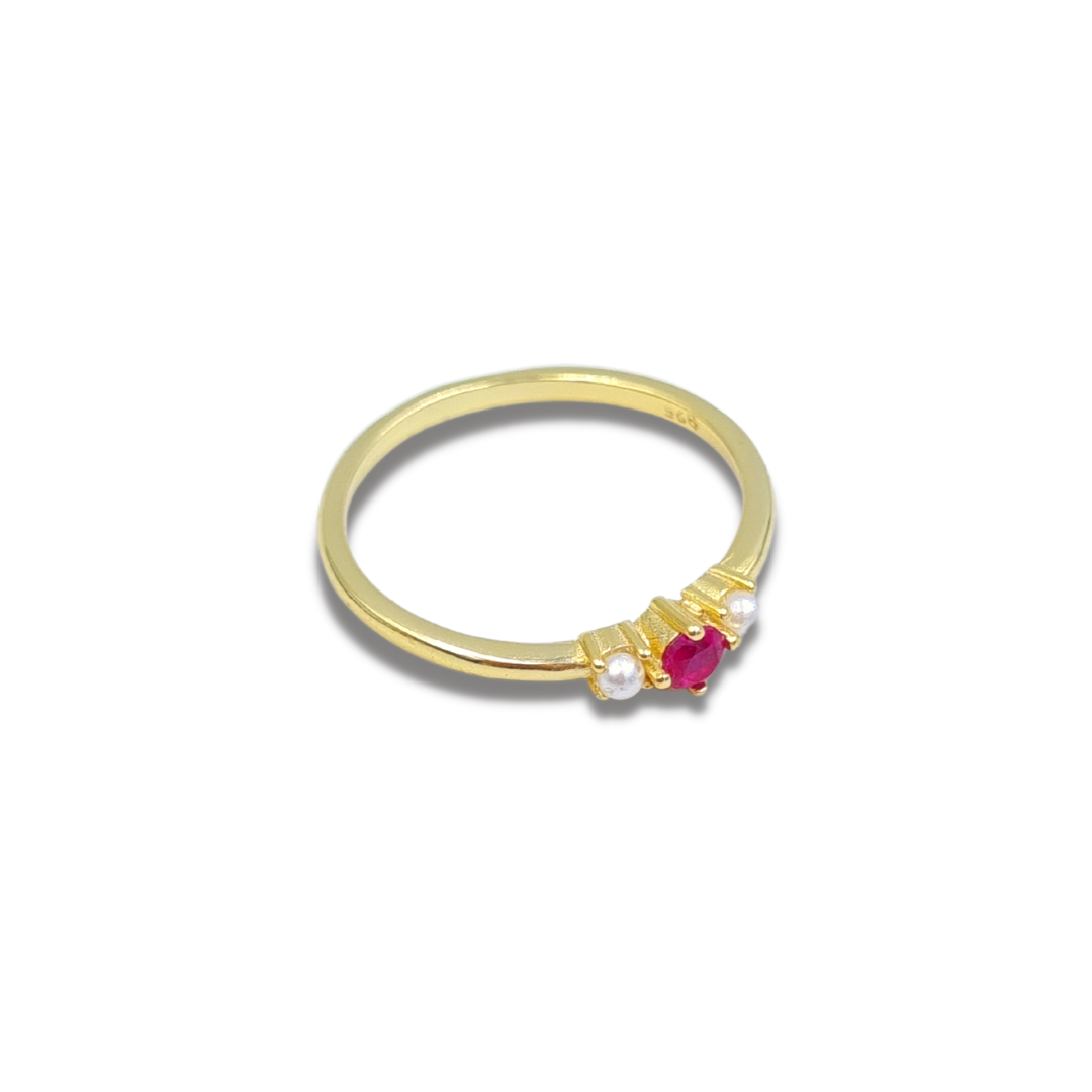Roca de Piña - Mila nova ring - goldplated 925 sterling silver - ruby zirconia white pearls