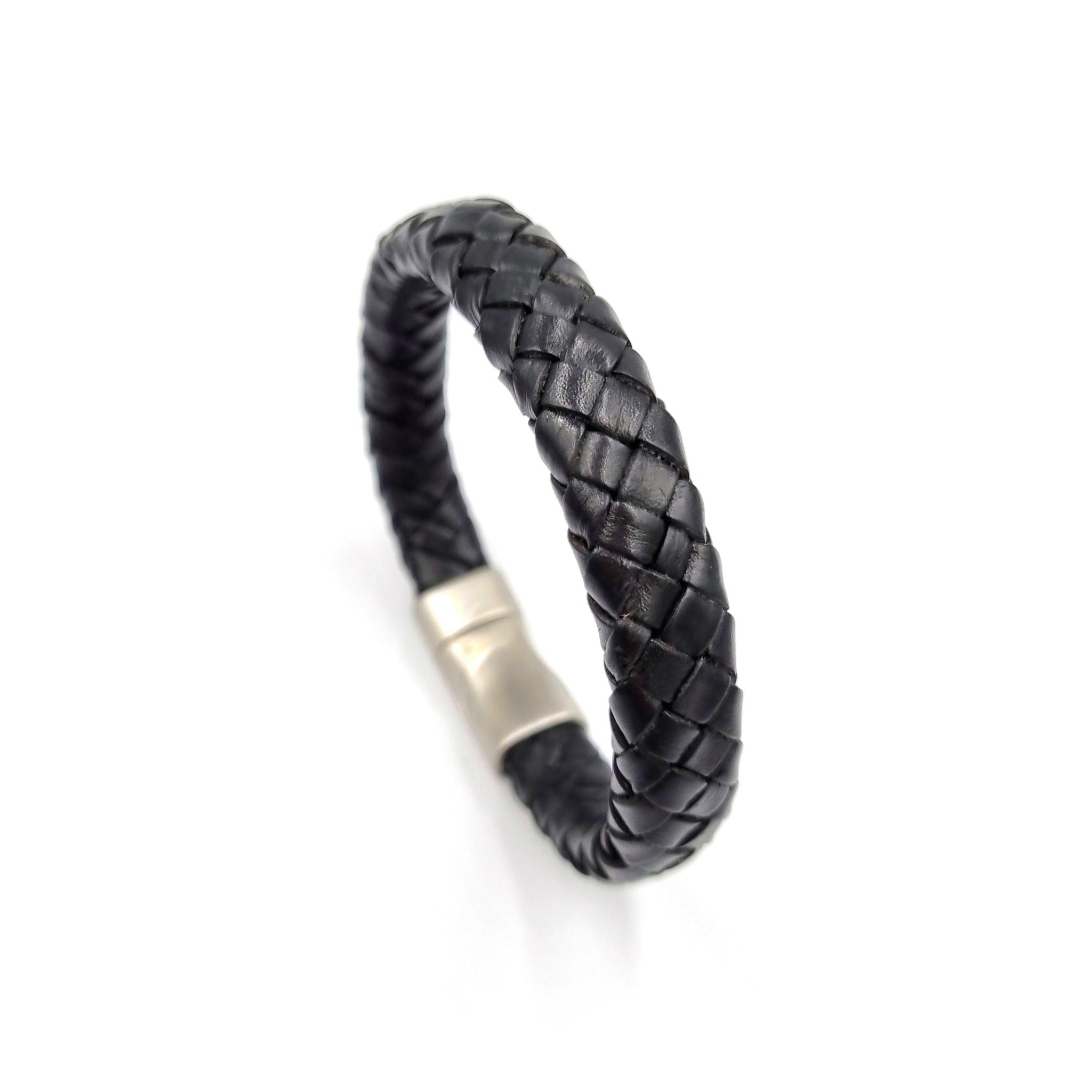 Onyx Black Bracelet, genuine leatherm stainless steel clasp, mannen heren armband, echt leer, RVS staal sluiting