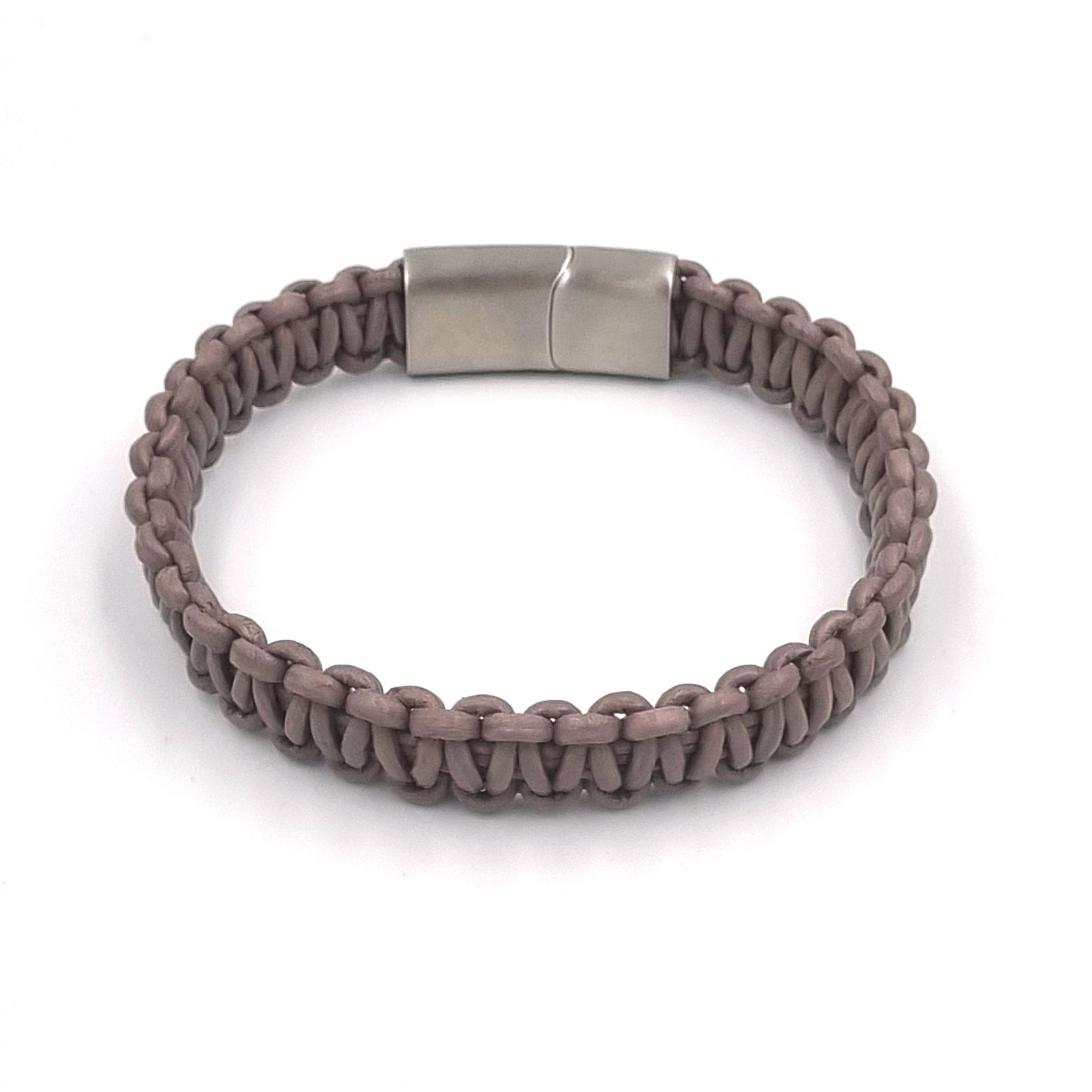 Hunter bay bracelet, Stair braided, stainless steel clasp, echt leer, mannen armband, rvs, staal, heren