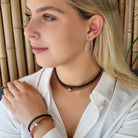 Boho Chique Leren Armband Dames Dubbel Koord Zwart Bruin Staal