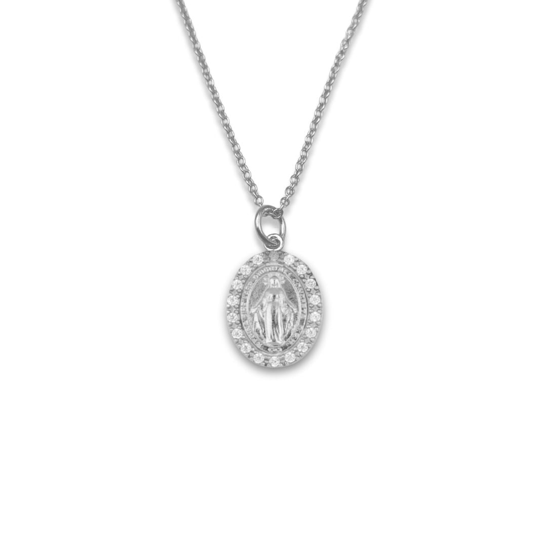 Christelijke Zilveren ketting met bedel Maria - steentjes