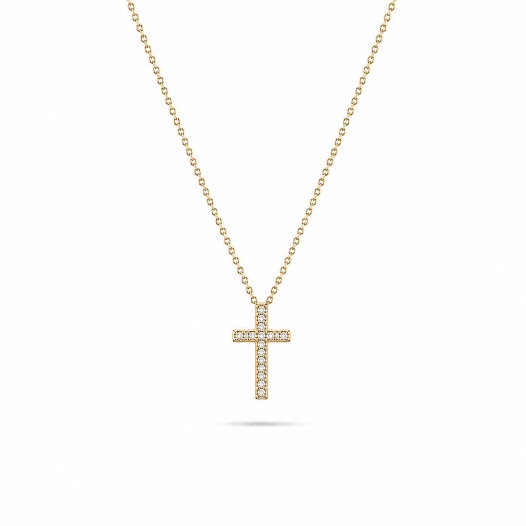 Christelijke gouden ketting met kruis met steentjes