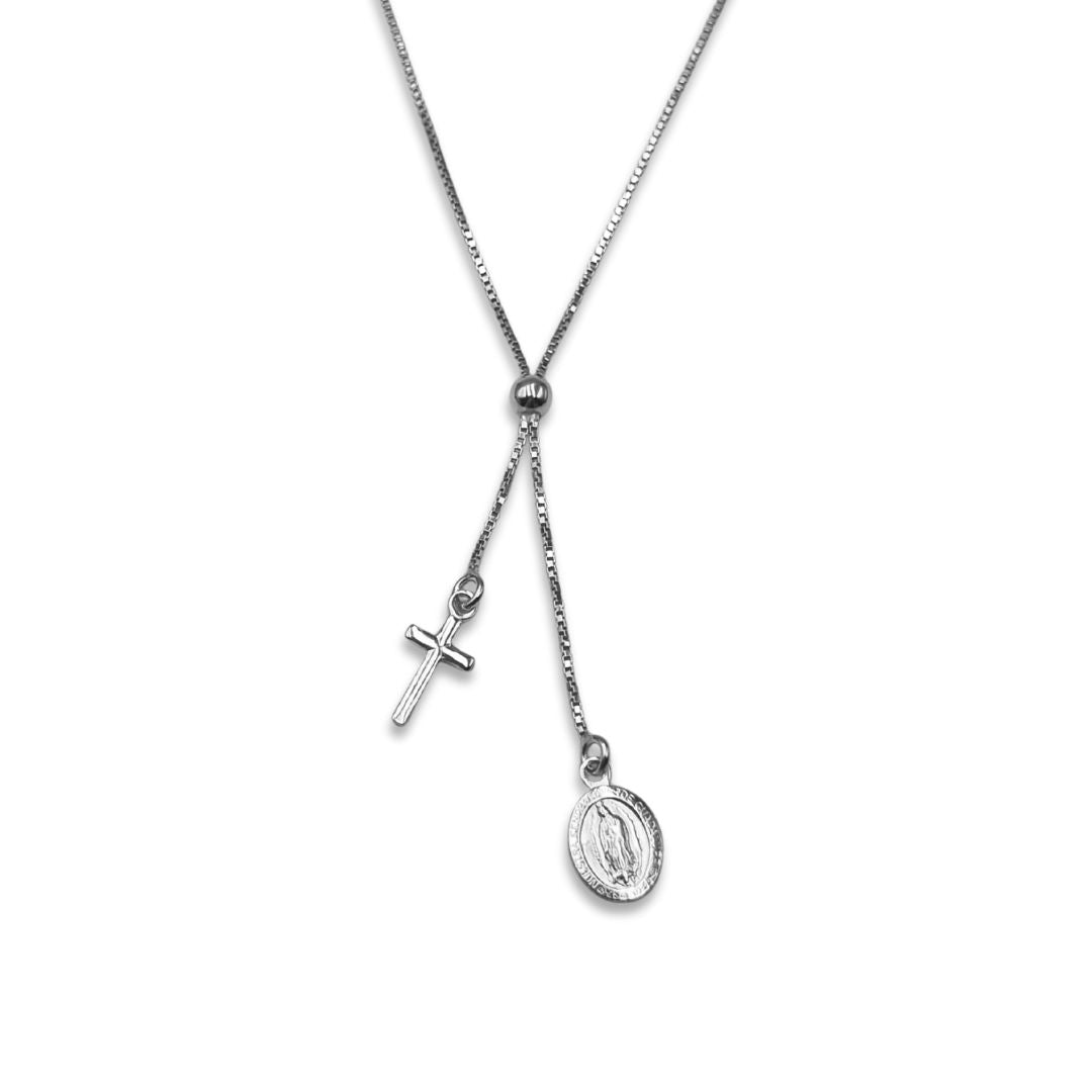 Christelijke ketting met kruis en Maria bedel - 925 sterling zilver 