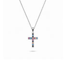 Christelijke zilveren ketting met kruis met gekleurde steentjes