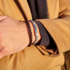 Round braided leather bracelet, wood brown, stainless steel clasp