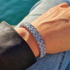 Roca de Piña - Denim light braided bracelet- stainless steel clasp and leather - leren armband RVS