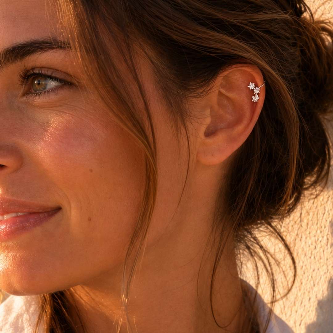Earcuff Zilver met steentjes Marina Star
