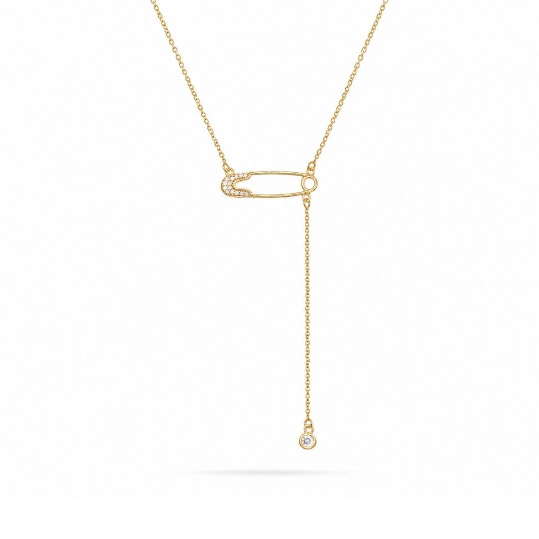 Gouden Ketting Met Veiligheidsspeld En Steentje