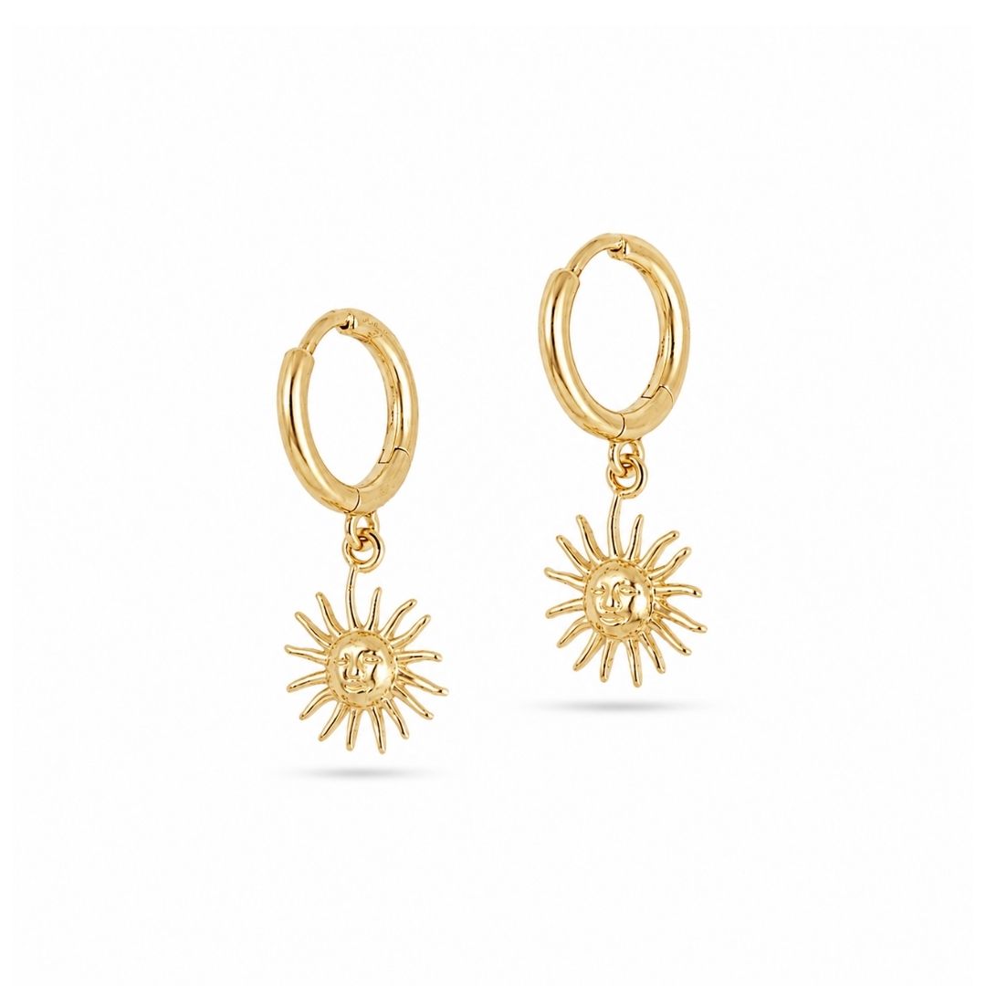 Gouden Oorbellen met zon hanger 