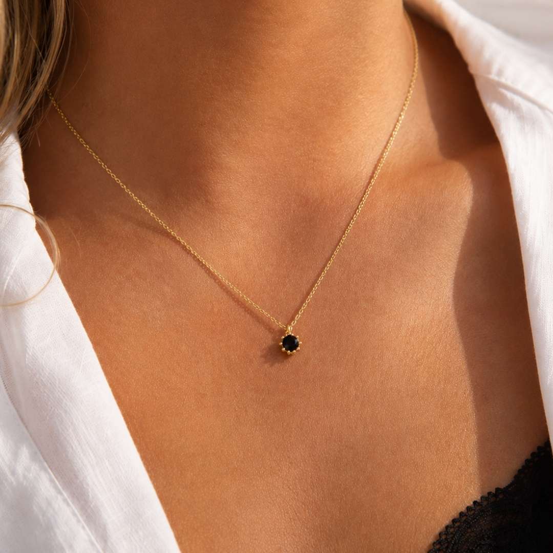 Gouden ketting zwart steentje verguld zilver