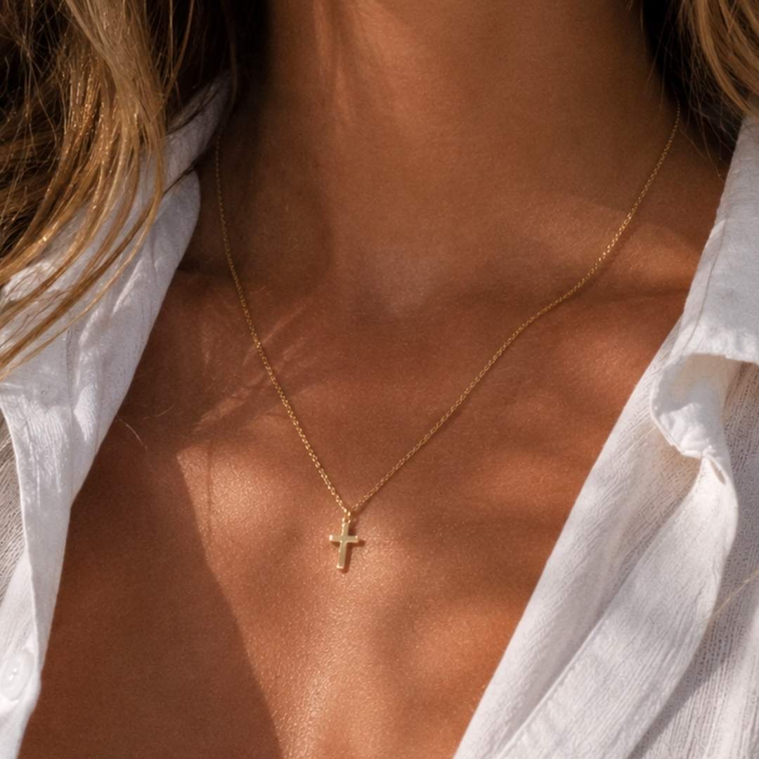 Gouden kruis ketting dames jasseron schakels