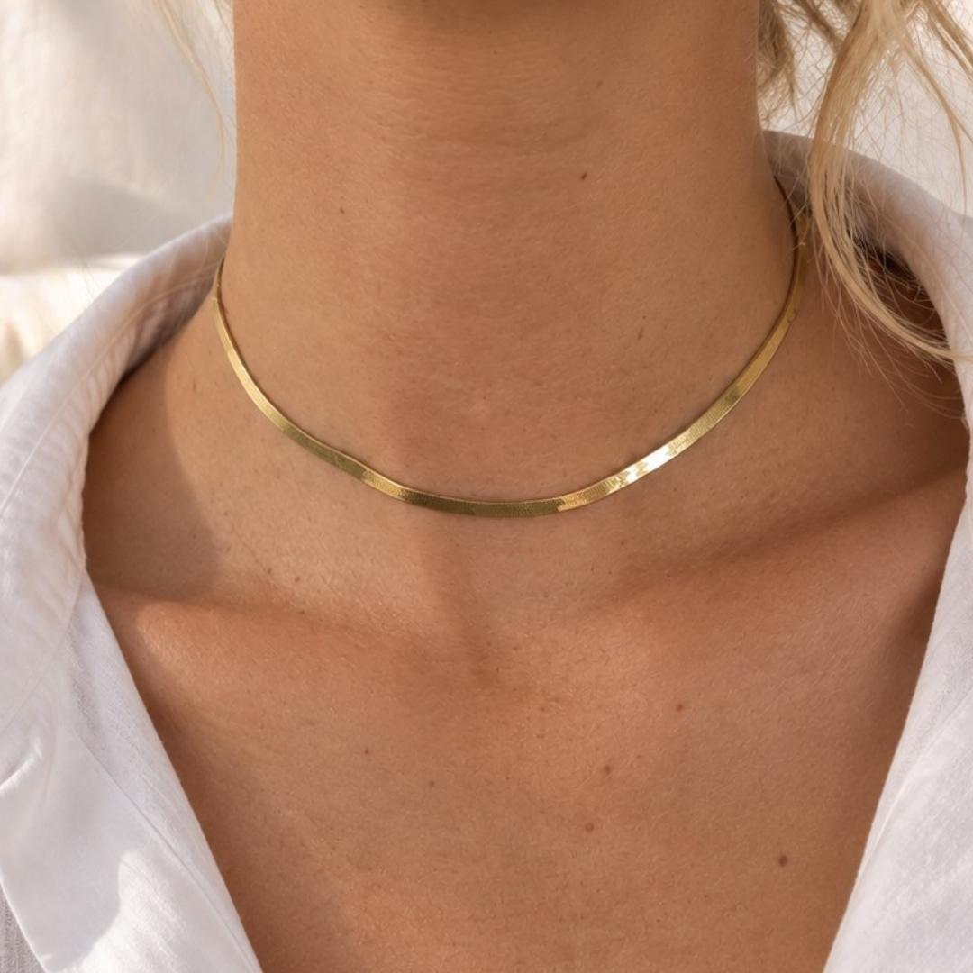 Gouden schakelketting snake dames