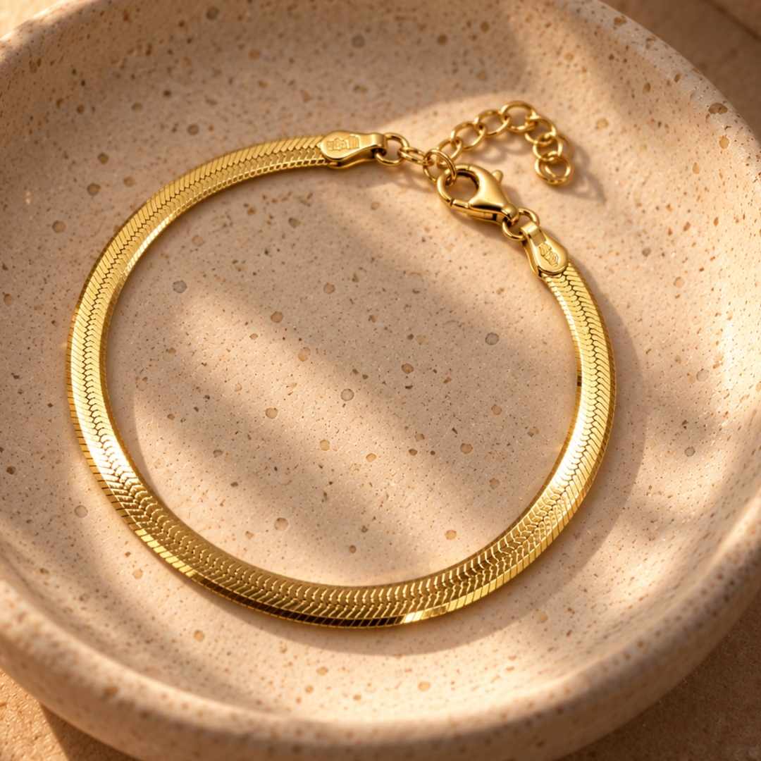 Gouden visgraat armband platte schakel dames
