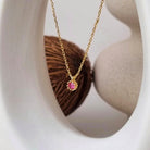 Gouden ketting met hanger en roze steen Hanna - Verguld zilver