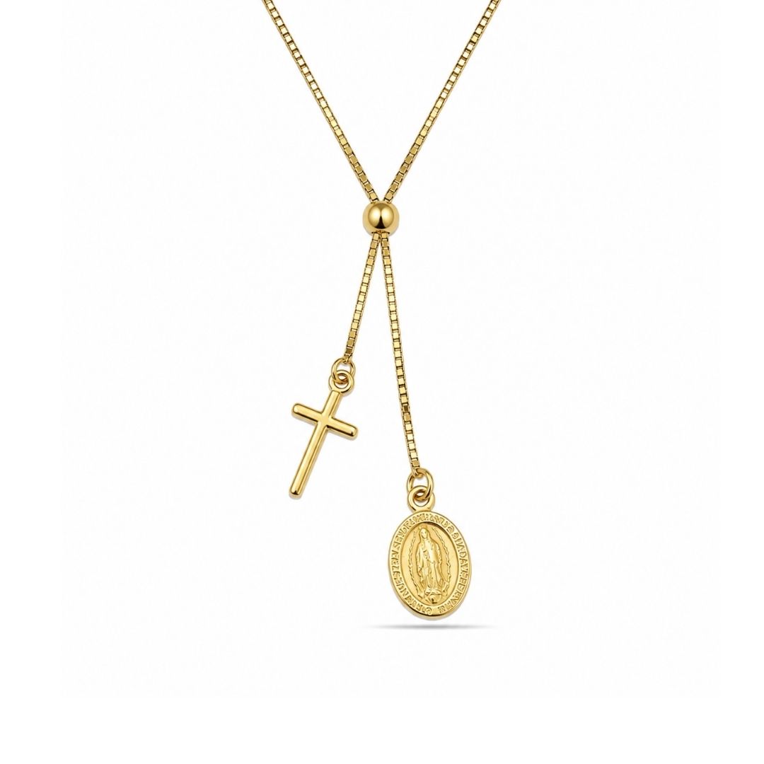 Gouden kruisketting met kruisje en maria bedel