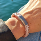 Roca de Piña- Iced pink braided bracelet - stainless steel clasp - leather - leren armband RVS