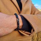 Kohala Lava stone bracelet, stainless steel clasp, mannen heren armband sieraad, echt leer, RVS staal sluiting