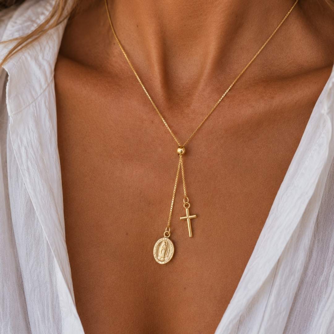 Kruis ketting goud met maria bedel