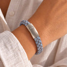 Leren armband gevlochten blauw dames