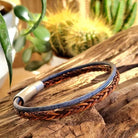 Leren herenarmband met twee koorden blauw en bruin gevlochten 