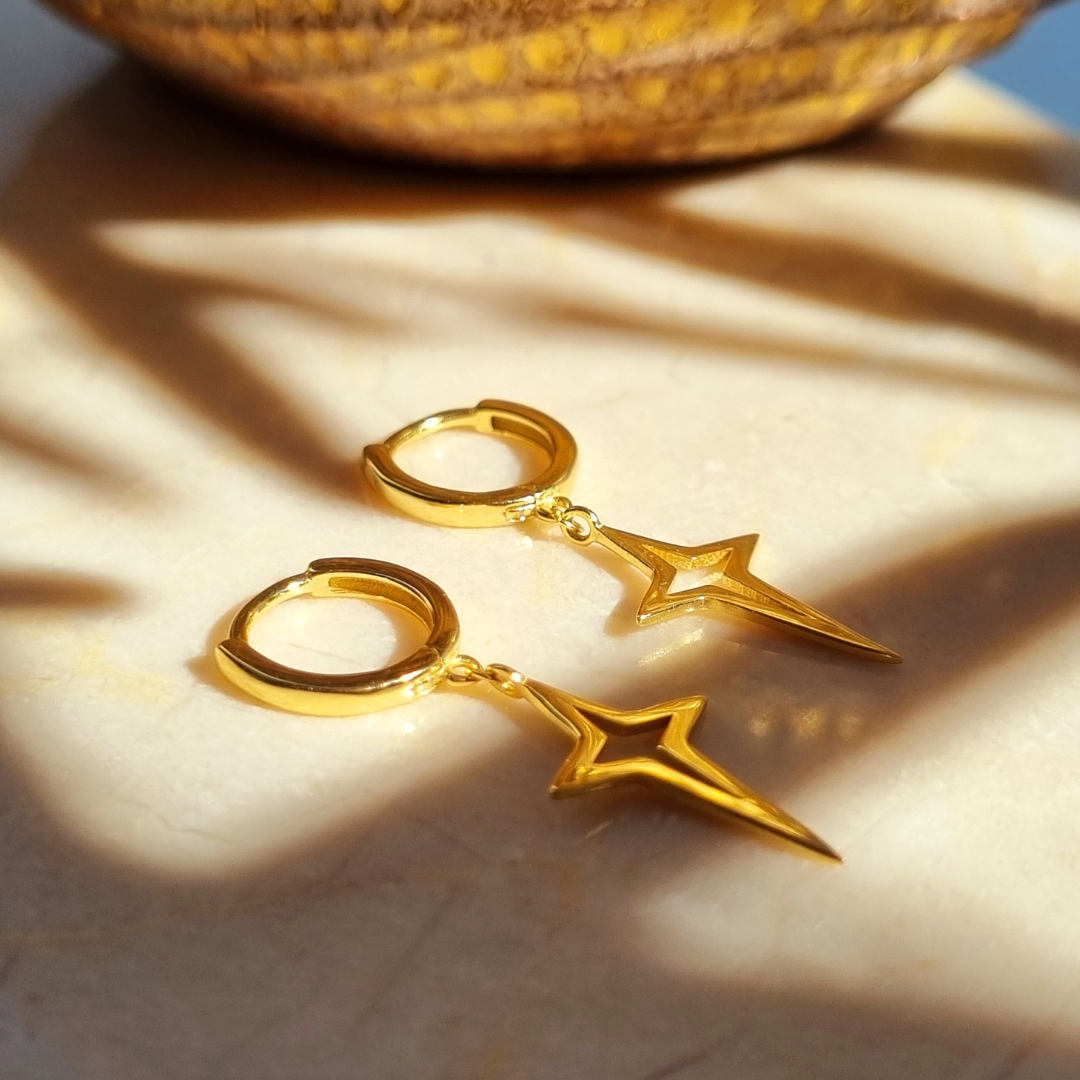 Roca de Piña – Lucia earrings – stars- estrellas- goldplated 925 sterling silver