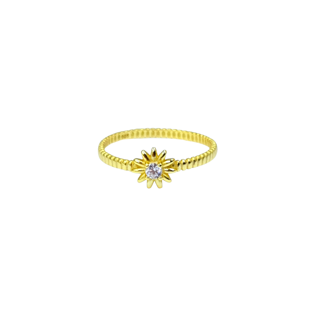 Roca de Piña - Kealani ring -goldplated 925 sterling silver, white zirconia - sun ring 