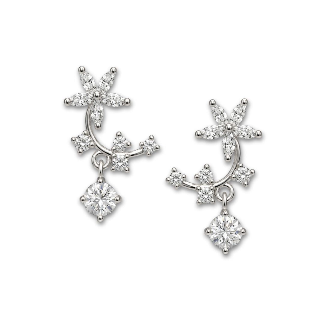 Oorbellen met steentjes zilver bloem 