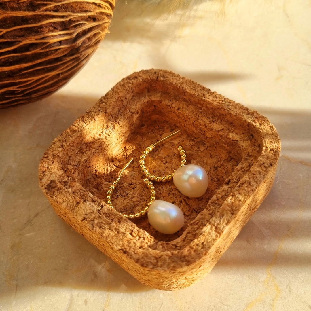 Roca de Piña - 18k goldplated 925 sterling silver - hoop earrings - sweet water pearls - zoet water parel oorbellen - feestelijk