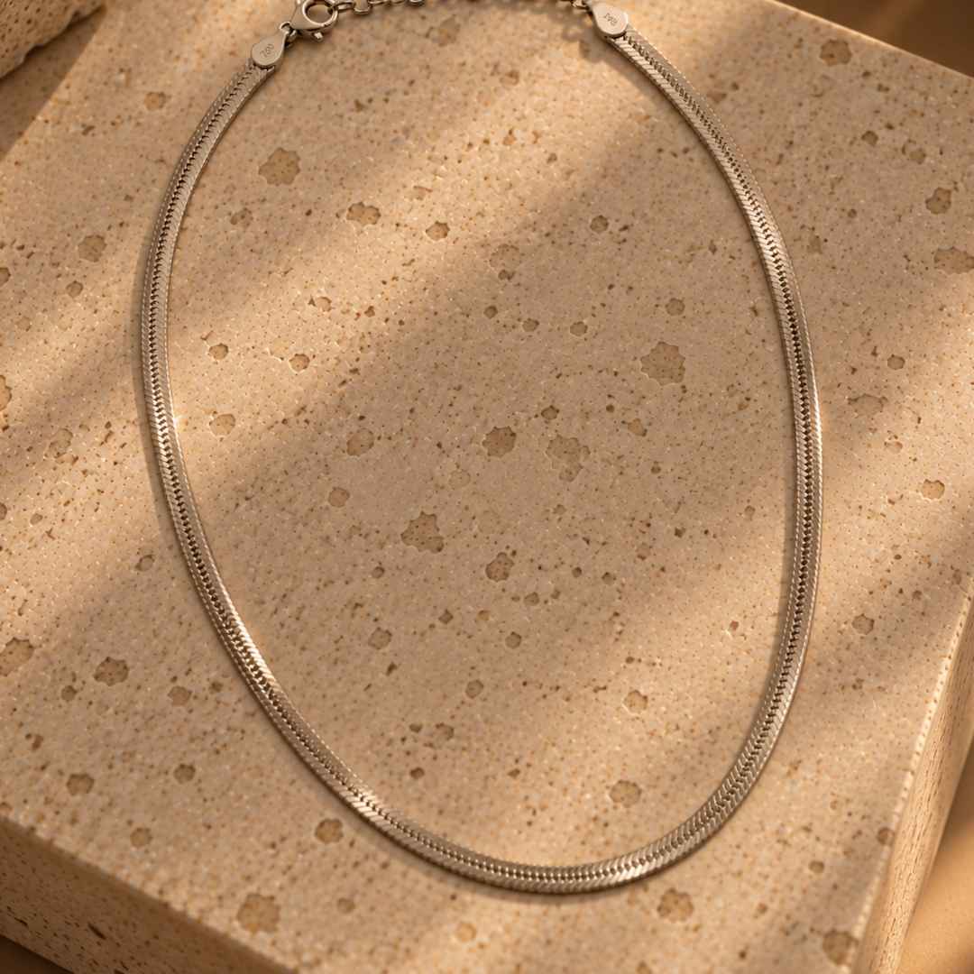 Platte slangenketting zilver dames
