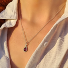 Roca de Piña- Sansa necklace rhodium plated 925 sterling silver, chaarm amethyst gemstone, ketting zilver edelsteen